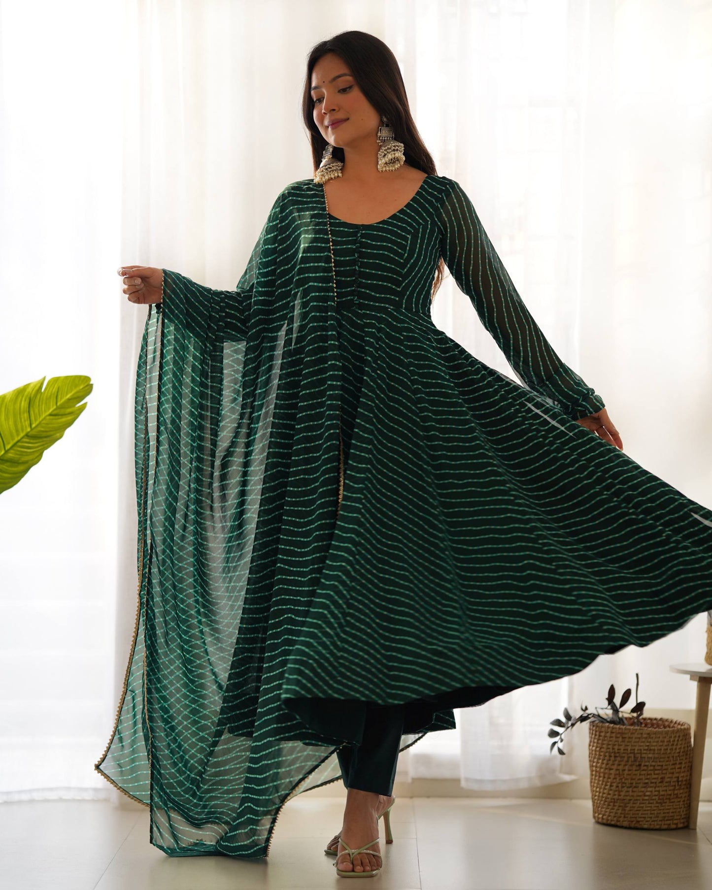 Laheriya Print Pure Georgette Anarkali Salwar Suit Set