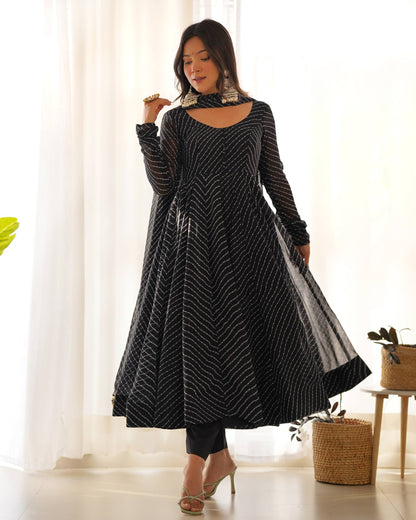 Laheriya Print Pure Georgette Anarkali Salwar Suit Set
