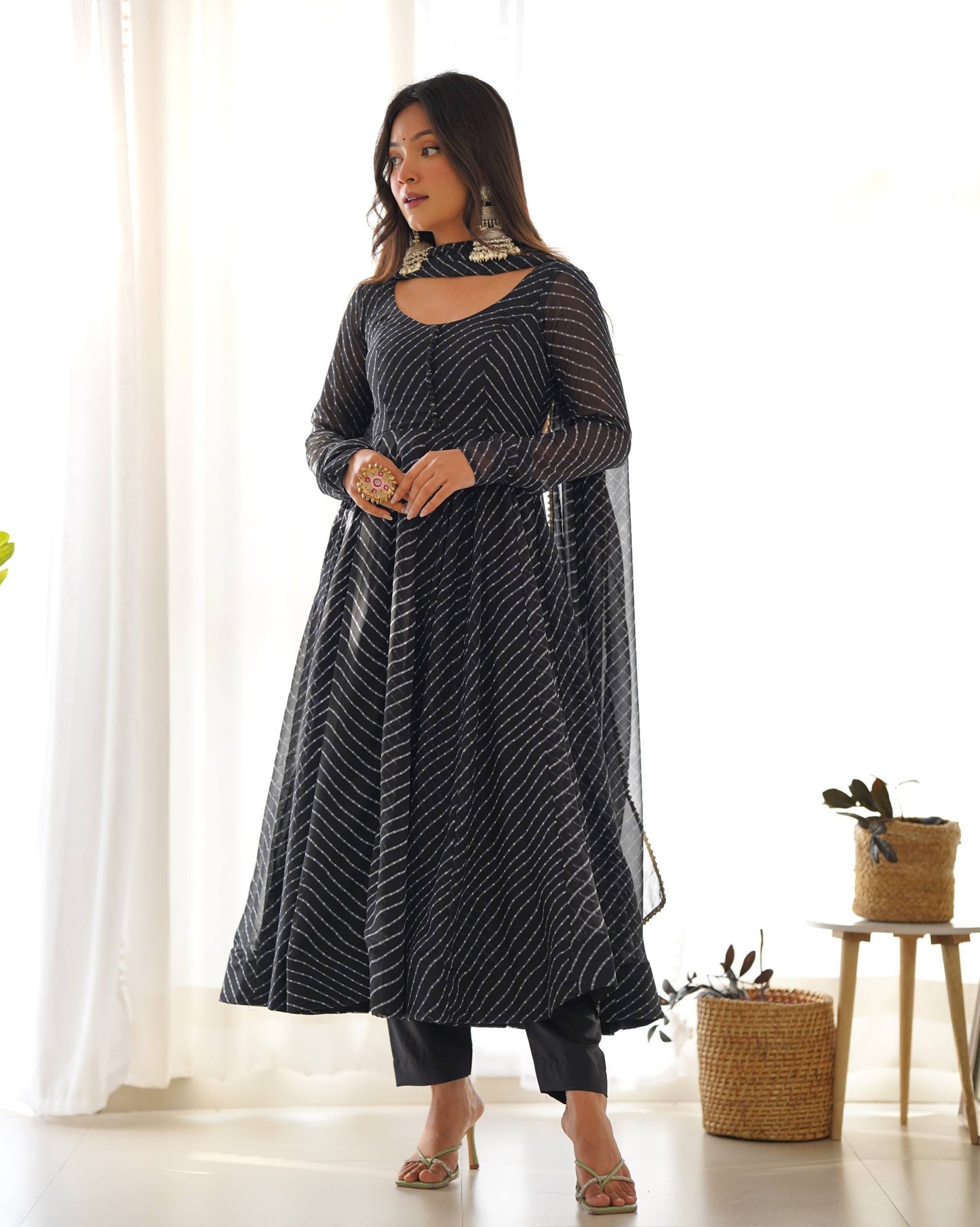 Laheriya Print Pure Georgette Anarkali Salwar Suit Set