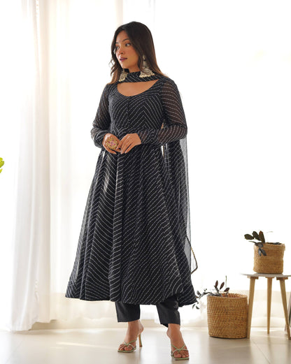 Laheriya Print Pure Georgette Anarkali Salwar Suit Set