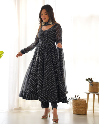 Laheriya Print Pure Georgette Anarkali Salwar Suit Set