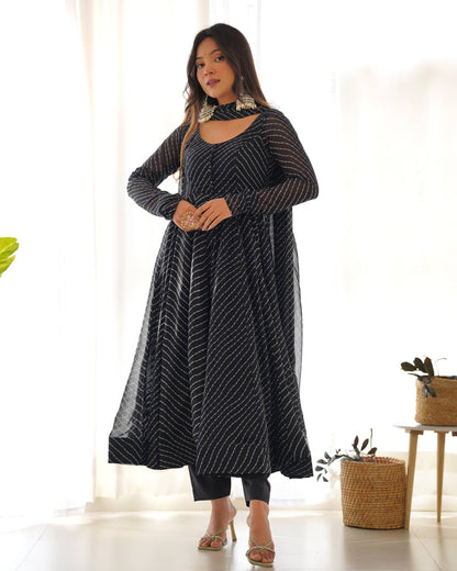 Laheriya Print Pure Georgette Anarkali Salwar Suit Set