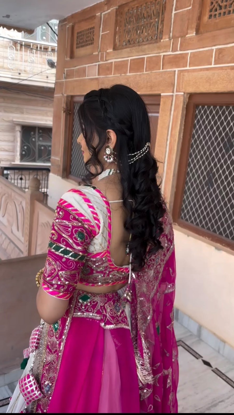 Pearl White & Rani Pink Lehenga Choli for Navratri