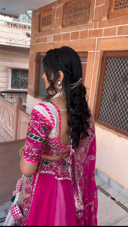 Pearl White & Rani Pink Lehenga Choli for Navratri