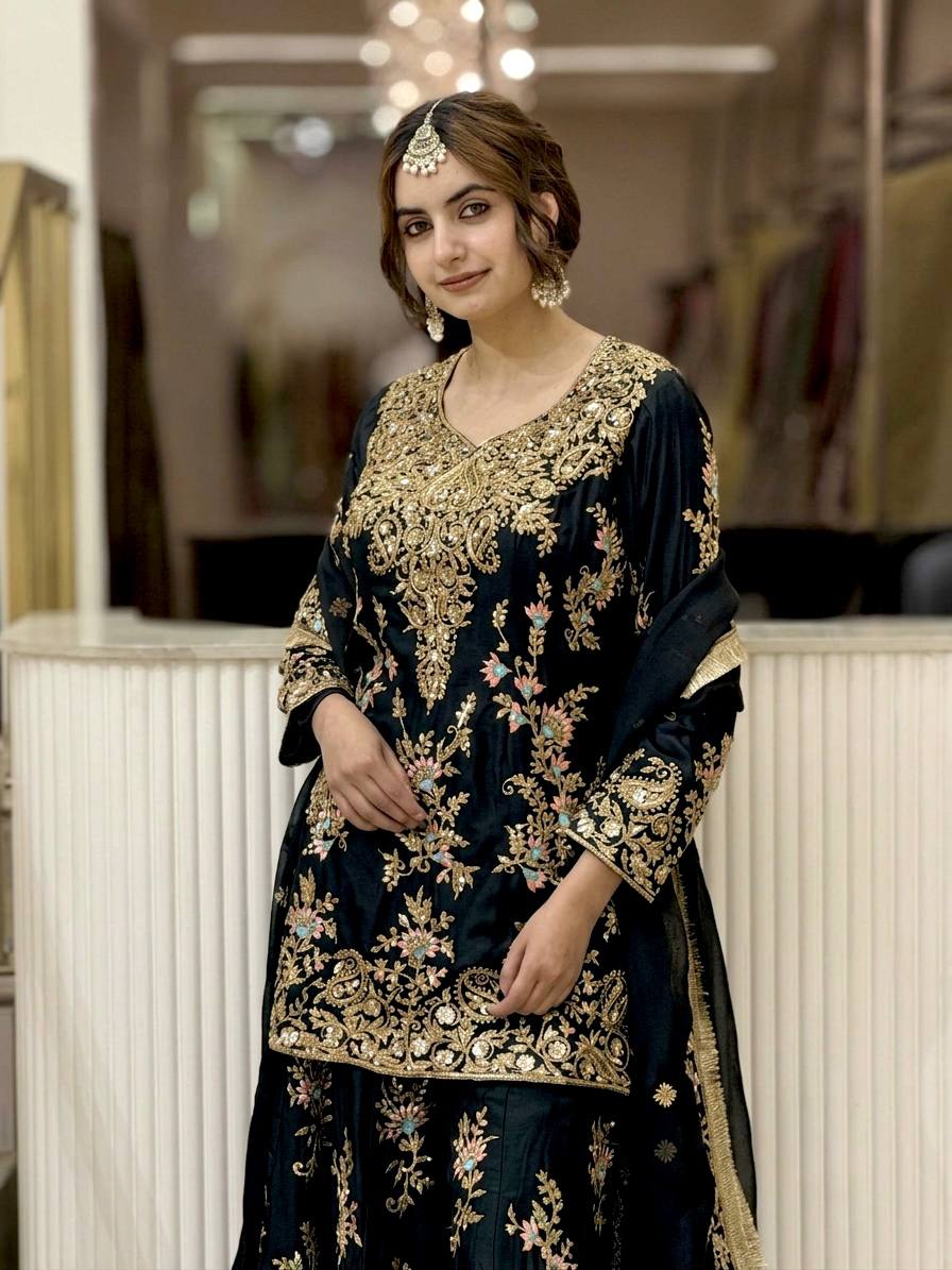 Luxury Pakistani Embroidered Sharara Suit with Dupatta