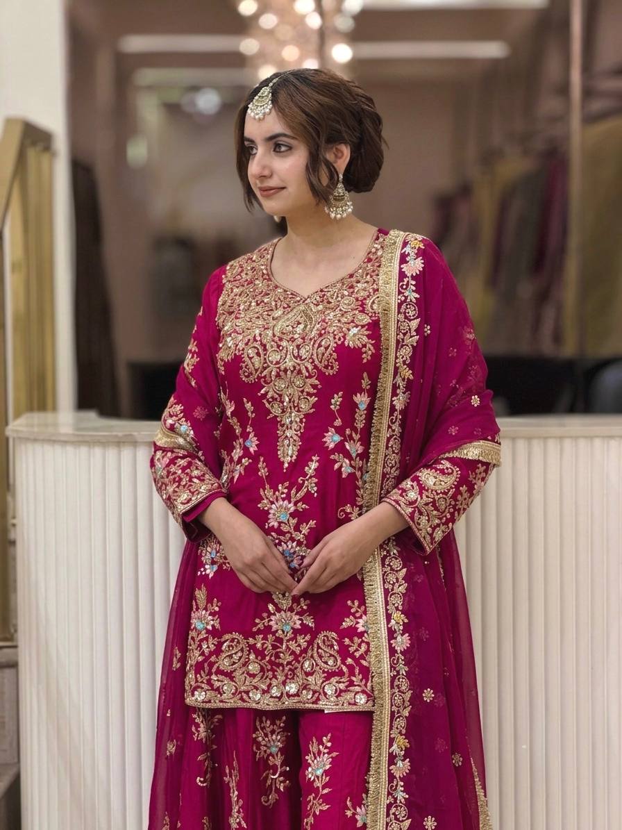 Luxury Pakistani Embroidered Sharara Suit with Dupatta