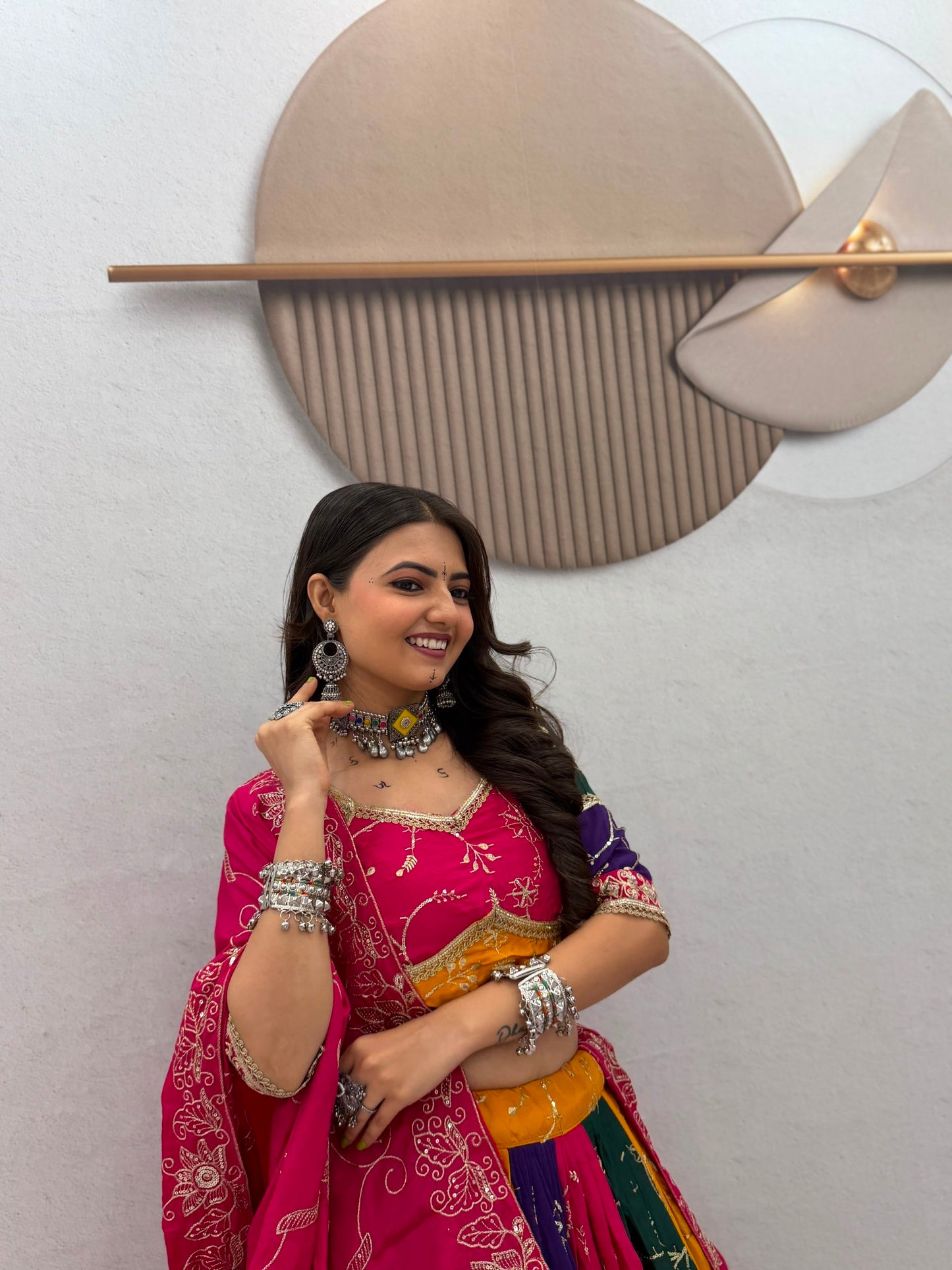 Navratri Multi Color Milki Silk Lehenga Choli for Garba