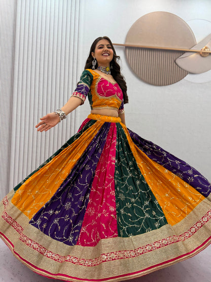 Navratri Multi Color Milki Silk Lehenga Choli for Garba