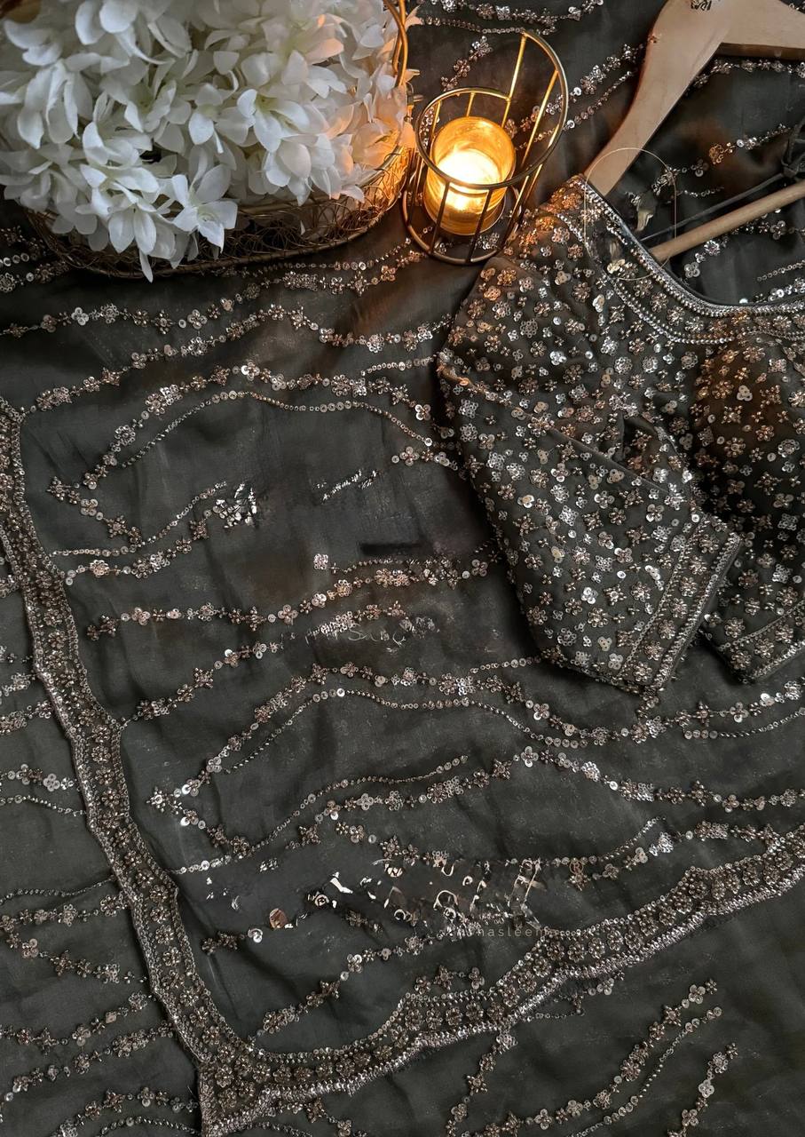 Designer Fendy Silk Saree with Beads Work and Blouse
