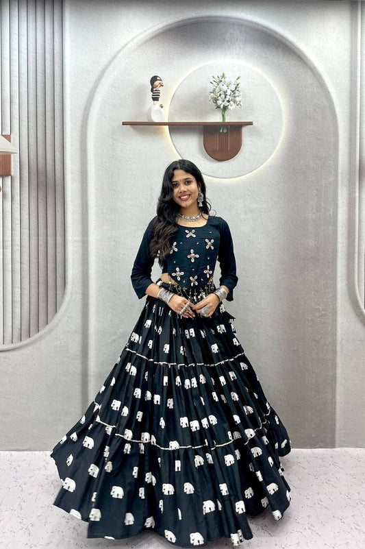 Midnight Black Navratri Lehenga Choli with Hand Work