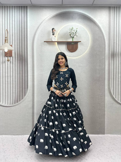 Midnight Black Navratri Lehenga Choli with Hand Work