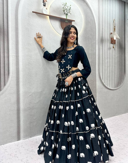 Midnight Black Navratri Lehenga Choli with Hand Work