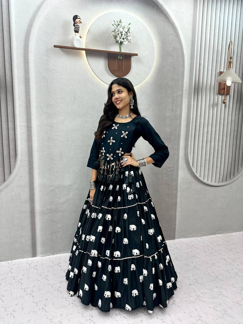 Midnight Black Navratri Lehenga Choli with Hand Work