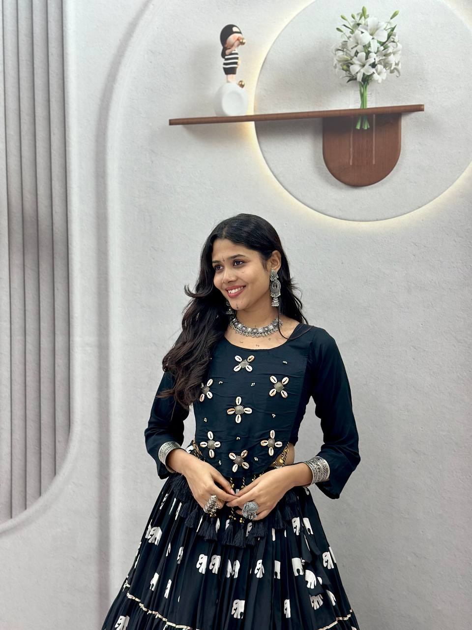 Midnight Black Navratri Lehenga Choli with Hand Work