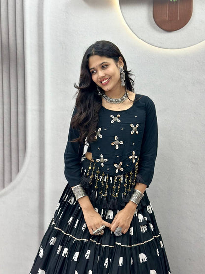 Midnight Black Navratri Lehenga Choli with Hand Work