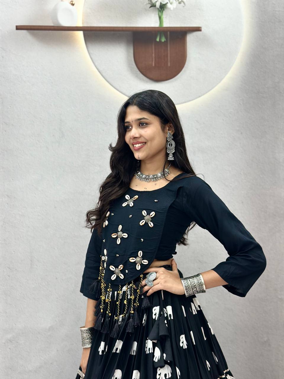 Midnight Black Navratri Lehenga Choli with Hand Work