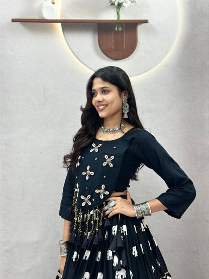 Midnight Black Navratri Lehenga Choli with Hand Work