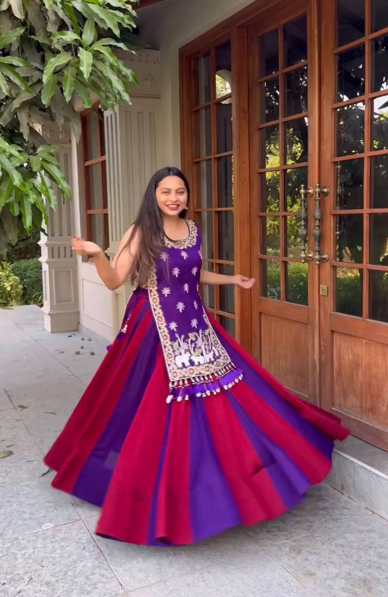 Navratri Special Purple and Pink Chaniya Choli Garba Dress