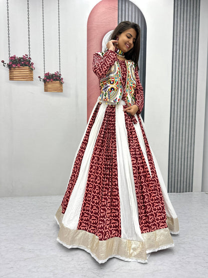 Maroon Gamthi Work Navratri Chaniya Choli in Pure Cotton