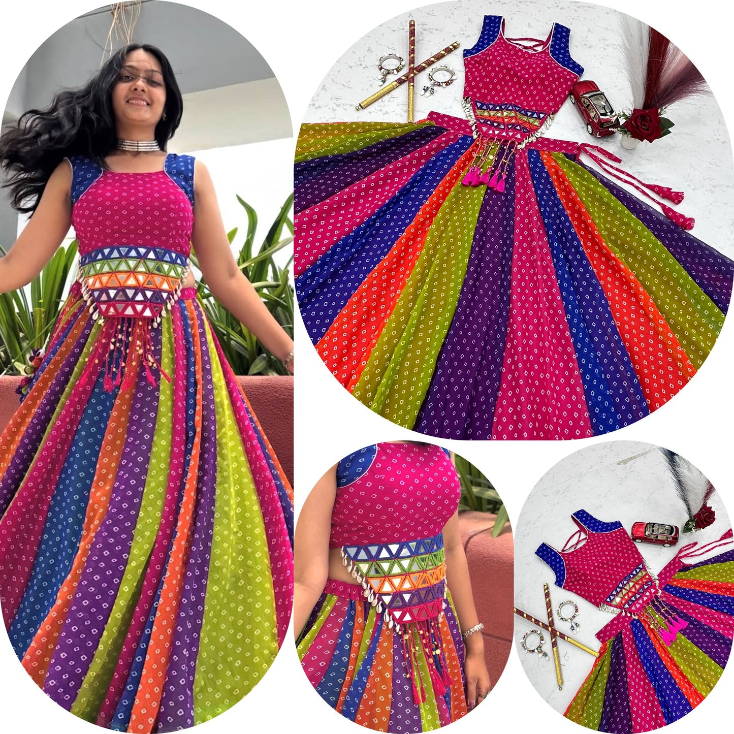 Rainbow Georgette Navratri Special Lehenga Choli for Garba