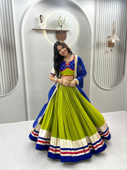Navratri Special Lime Green & Blue Cotton Lehenga Choli