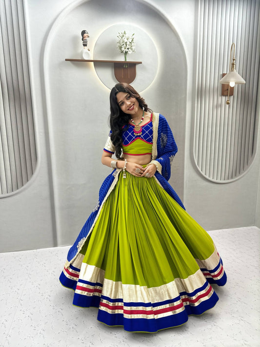 Navratri Special Lime Green & Blue Cotton Lehenga Choli