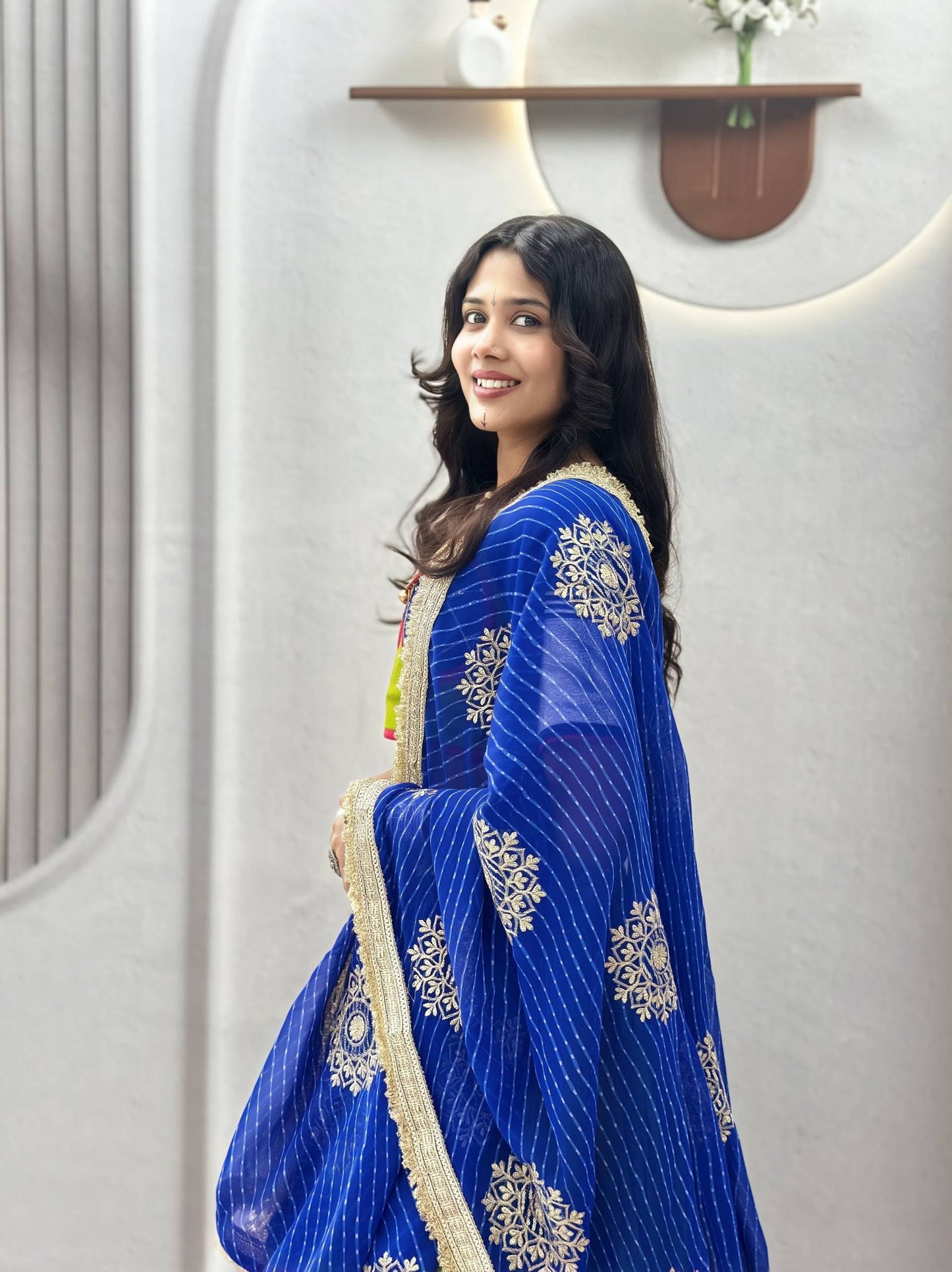 Navratri Special Lime Green & Blue Cotton Lehenga Choli