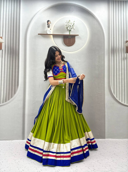 Navratri Special Lime Green & Blue Cotton Lehenga Choli