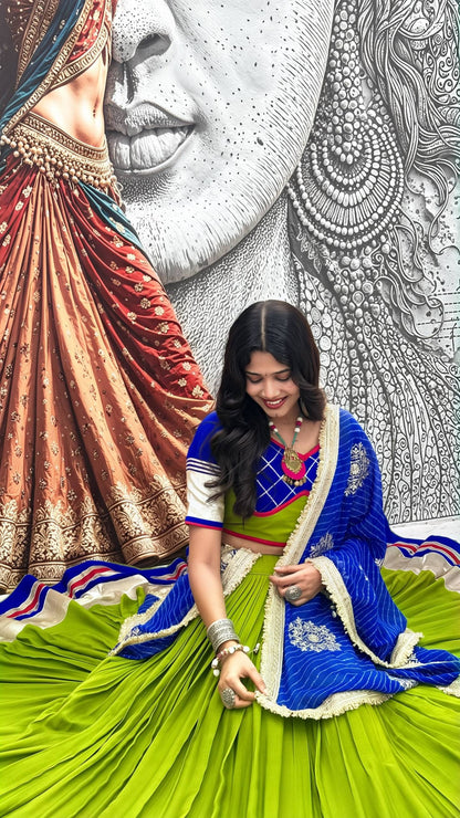 Navratri Special Lime Green & Blue Cotton Lehenga Choli