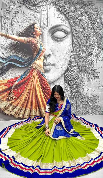 Navratri Special Lime Green & Blue Cotton Lehenga Choli