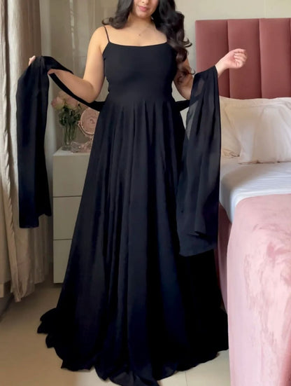 Elegant Georgette Anarkali Gown with Fancy Lace & Koti