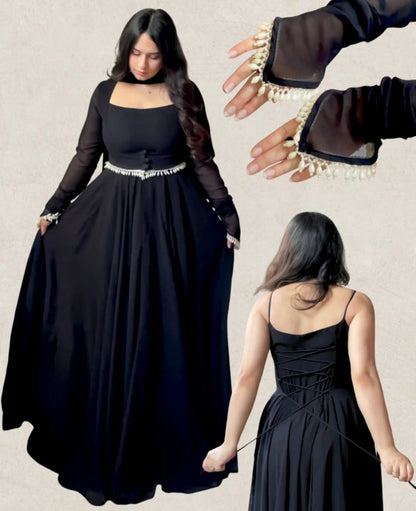 Elegant Georgette Anarkali Gown with Fancy Lace & Koti
