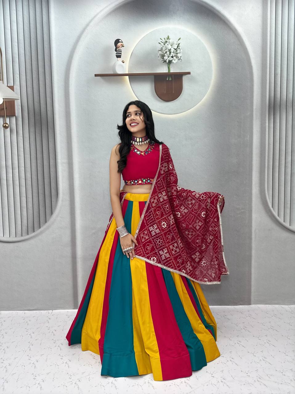 Magenta Pink Multi Lehenga Choli for Navratri & Garba