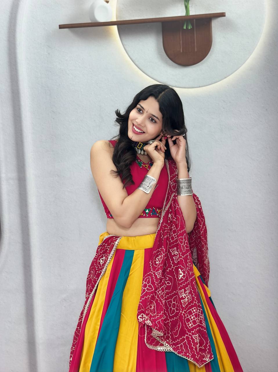 Magenta Pink Multi Lehenga Choli for Navratri & Garba