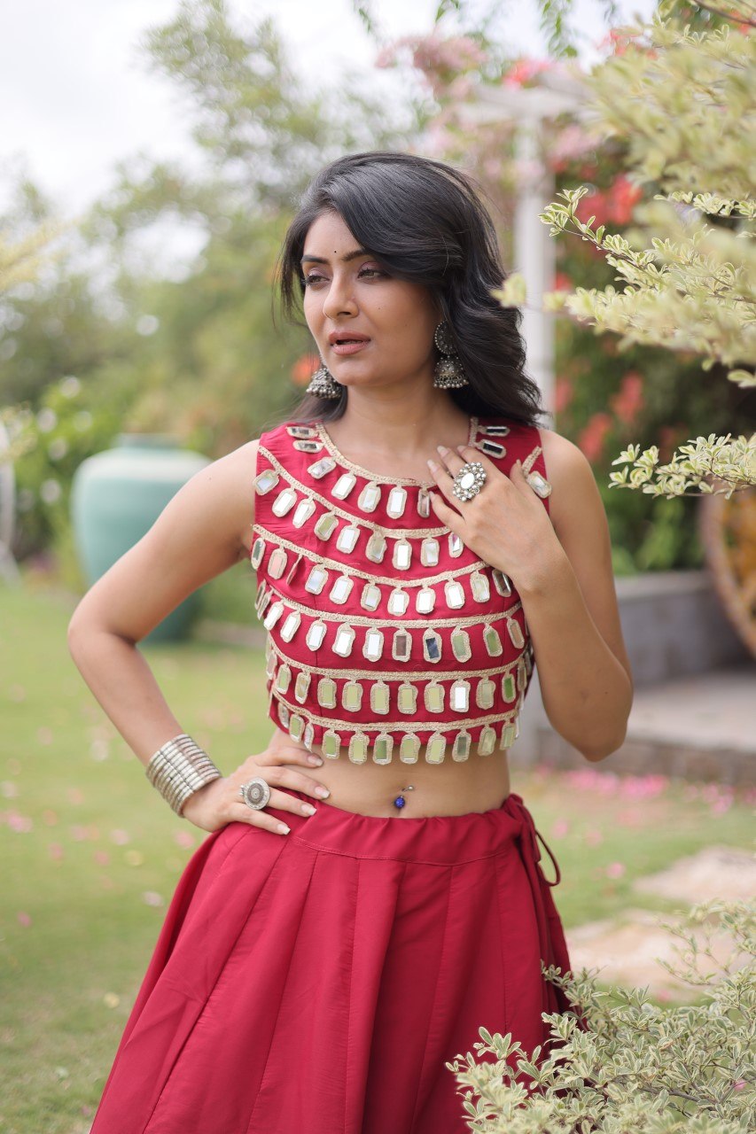 Navratri Mirror Work Lehenga Choli with Gota Pattern