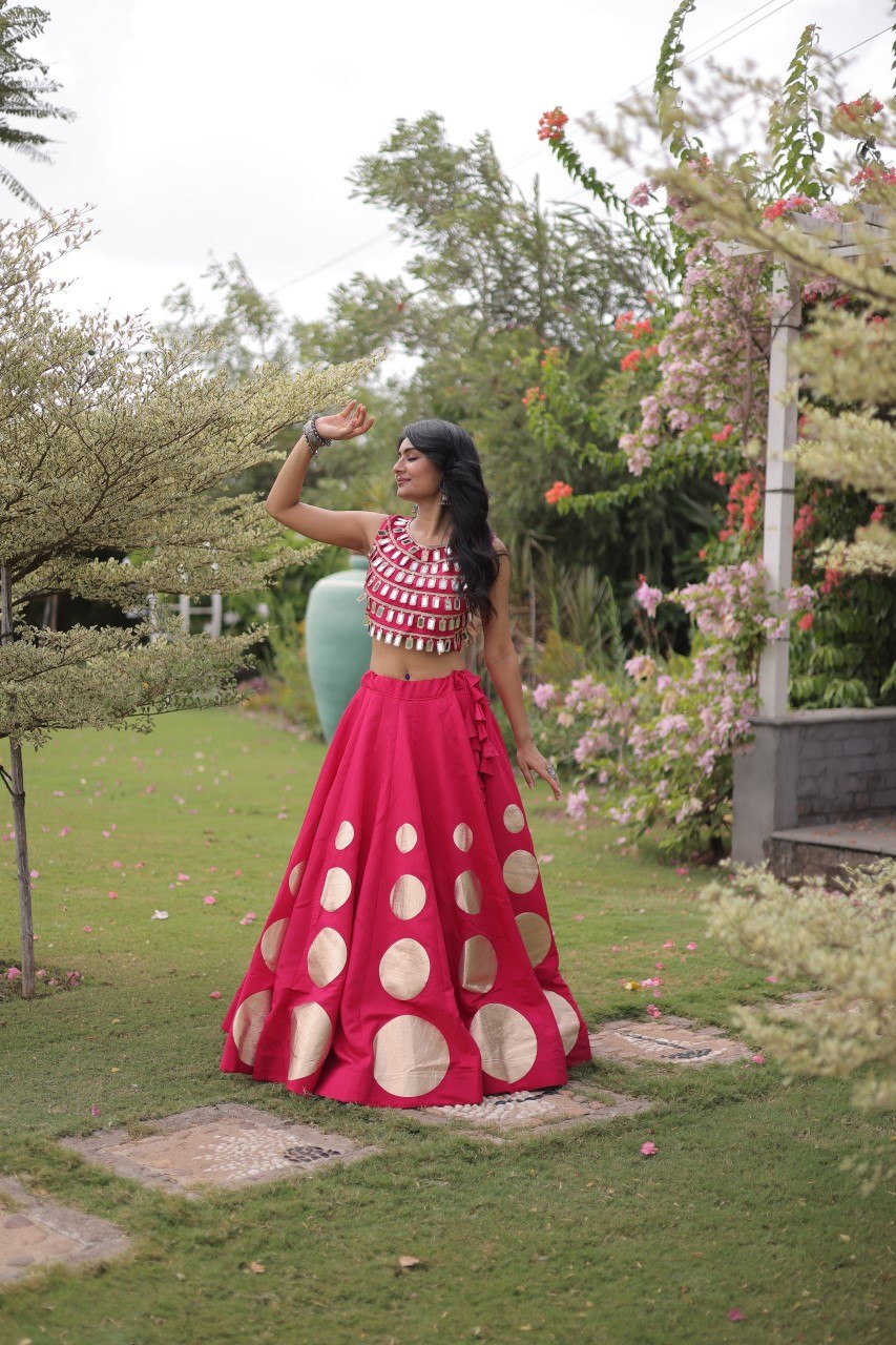 Navratri Mirror Work Lehenga Choli with Gota Pattern