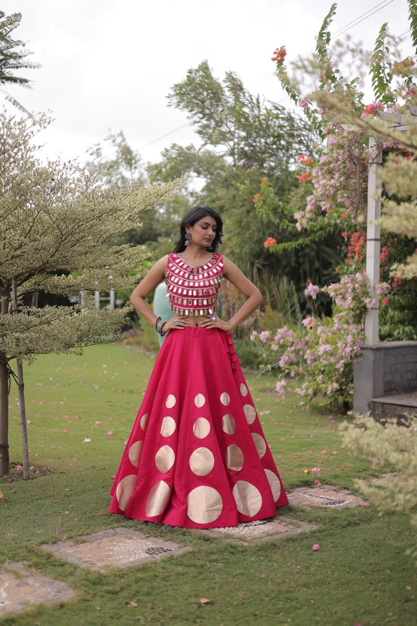 Navratri Mirror Work Lehenga Choli with Gota Pattern