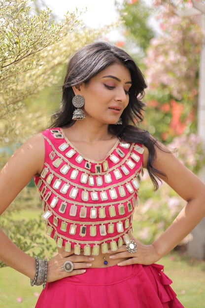 Navratri Mirror Work Lehenga Choli with Gota Pattern