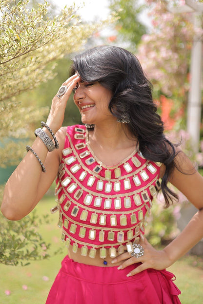Navratri Mirror Work Lehenga Choli with Gota Pattern