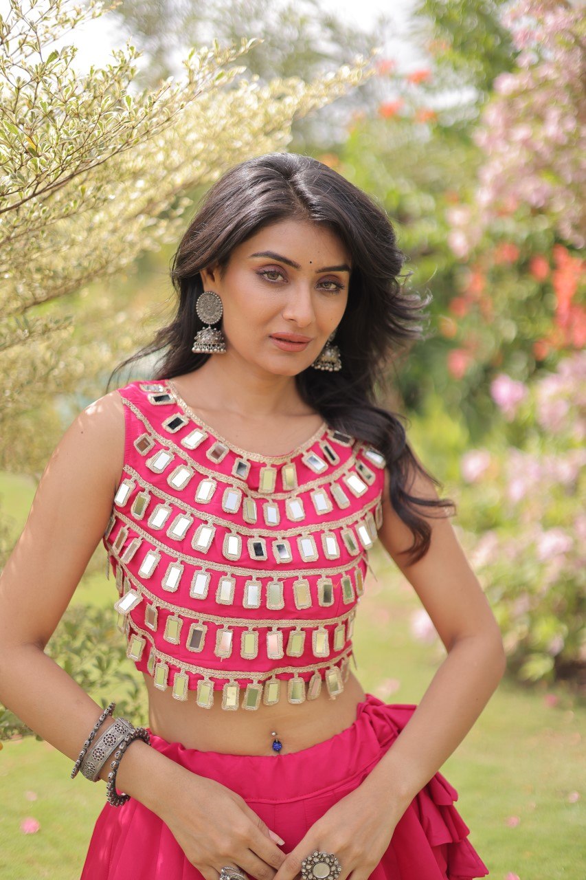 Navratri Mirror Work Lehenga Choli with Gota Pattern