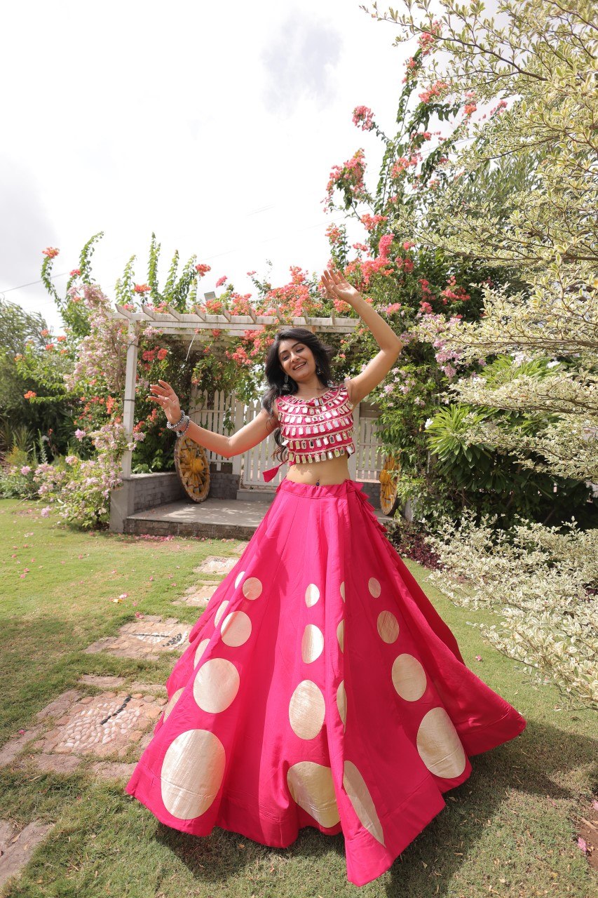 Navratri Mirror Work Lehenga Choli with Gota Pattern