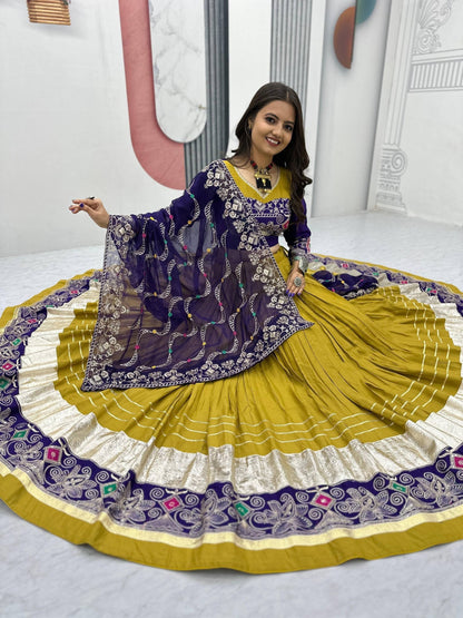 Mustard and Purple Navratri Chaniya Choli Garba Dress