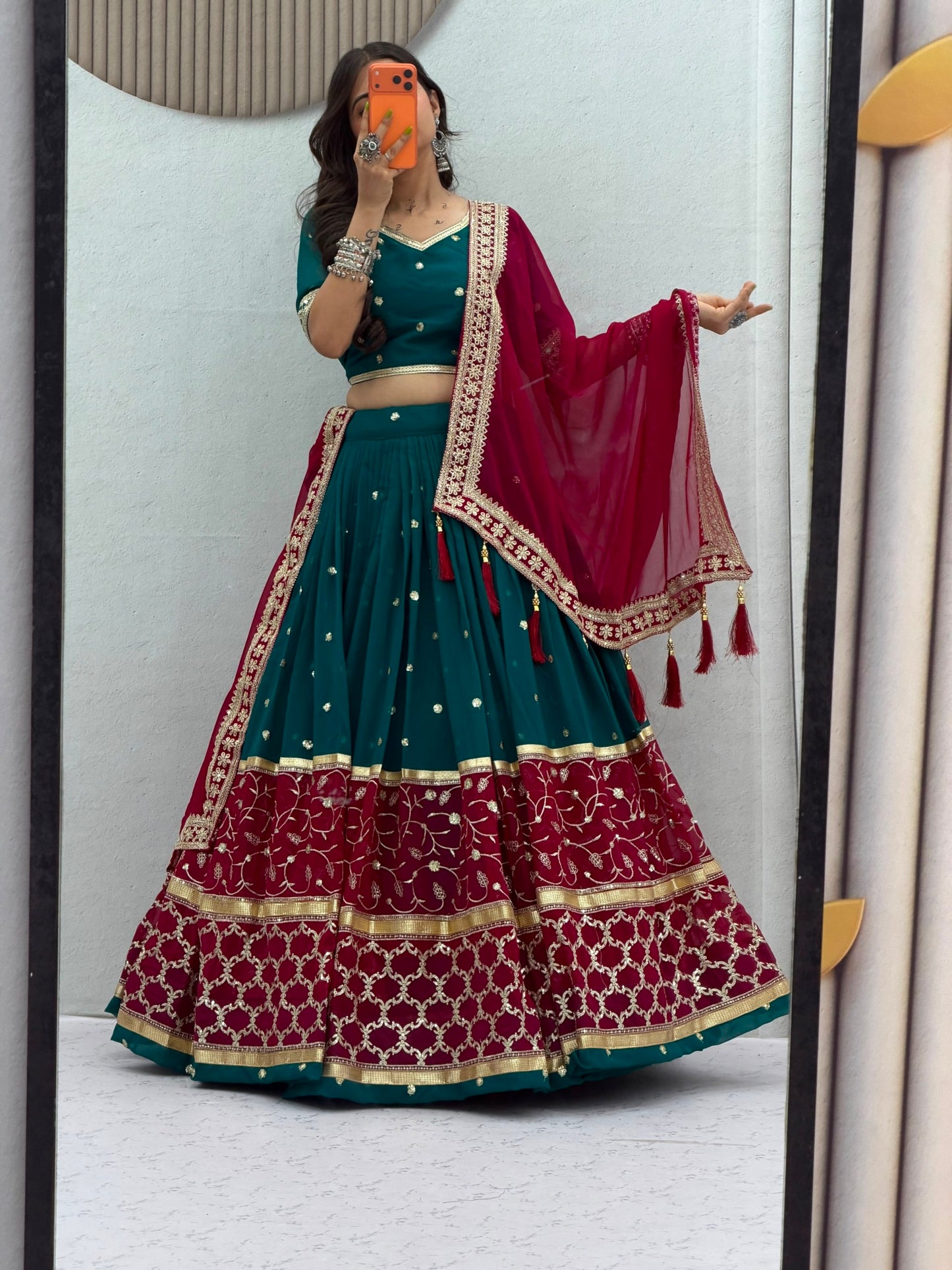 Bottle Green & Maroon Navratri Special Lehenga Choli for Garba