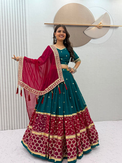 Bottle Green & Maroon Navratri Special Lehenga Choli for Garba
