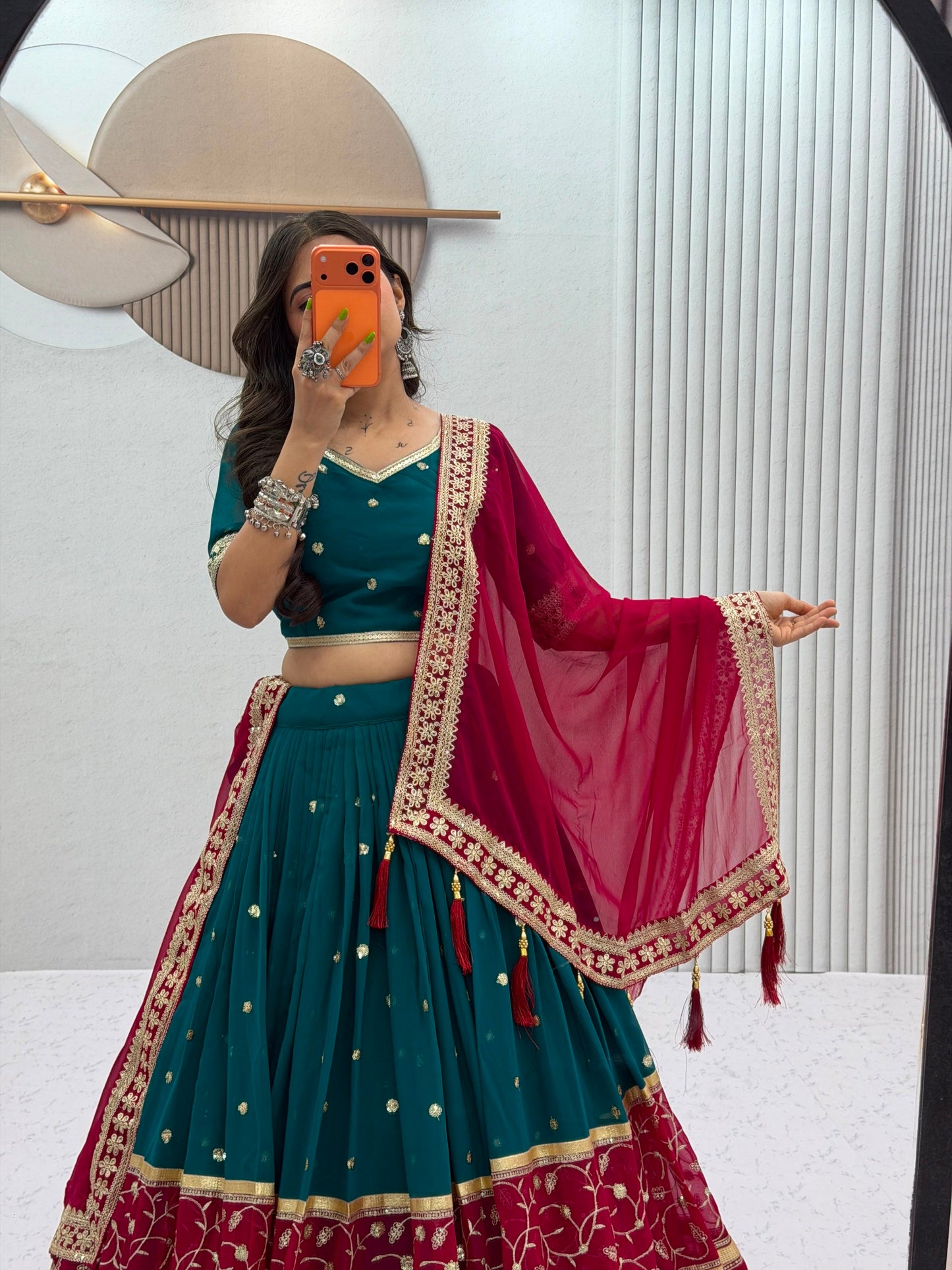 Bottle Green & Maroon Navratri Special Lehenga Choli for Garba