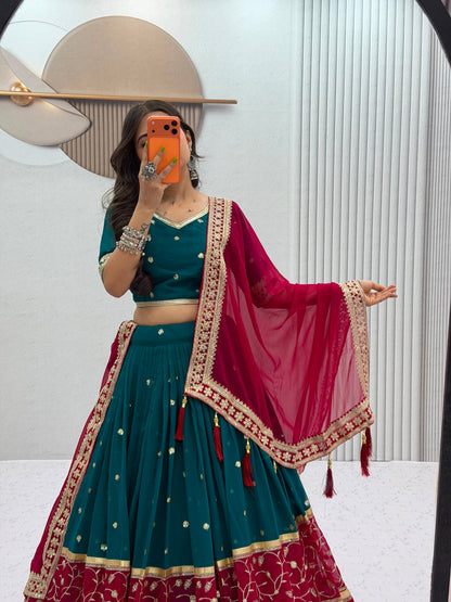 Bottle Green & Maroon Navratri Special Lehenga Choli for Garba