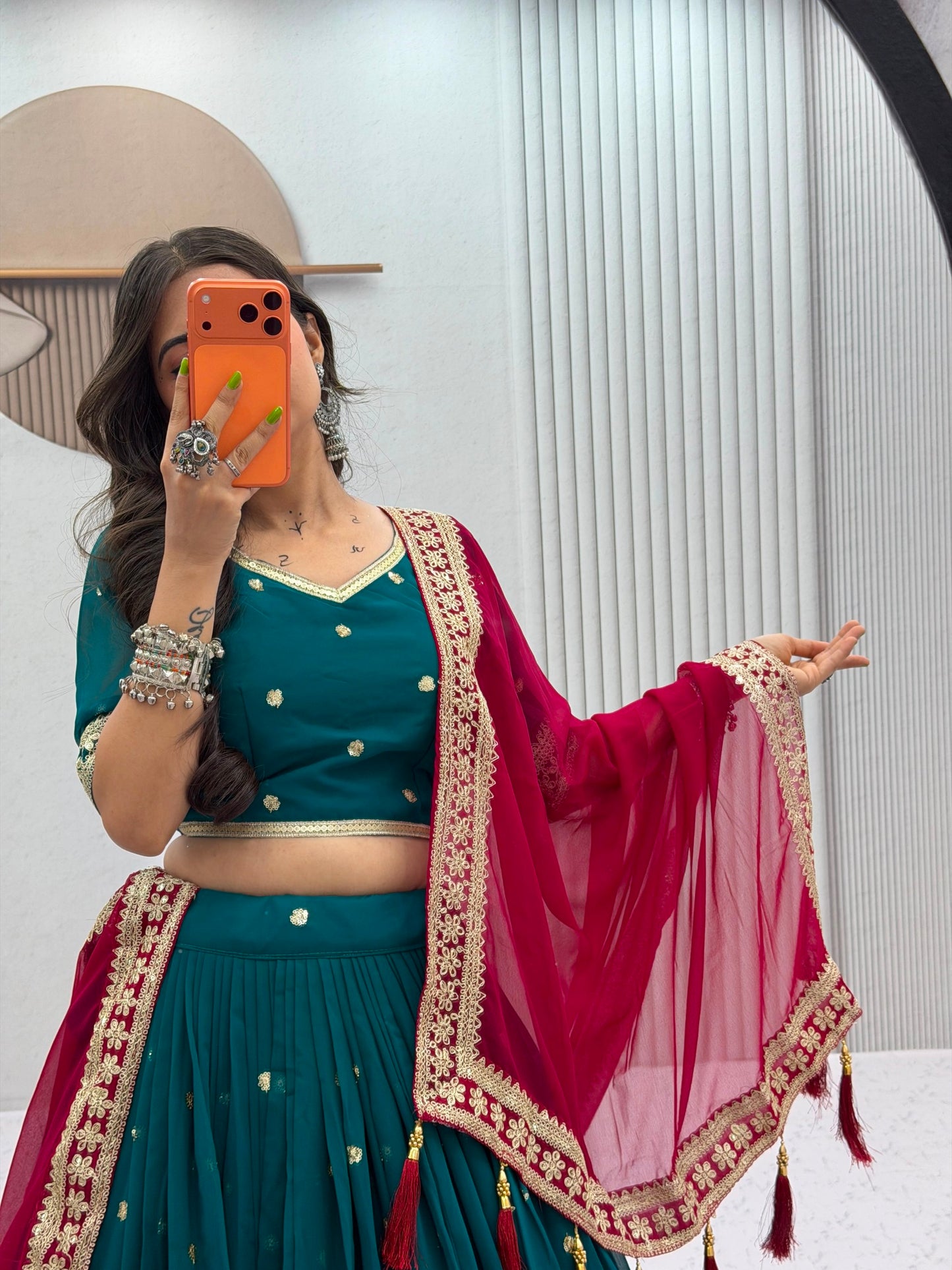 Bottle Green & Maroon Navratri Special Lehenga Choli for Garba