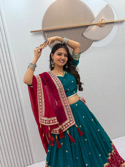 Bottle Green & Maroon Navratri Special Lehenga Choli for Garba
