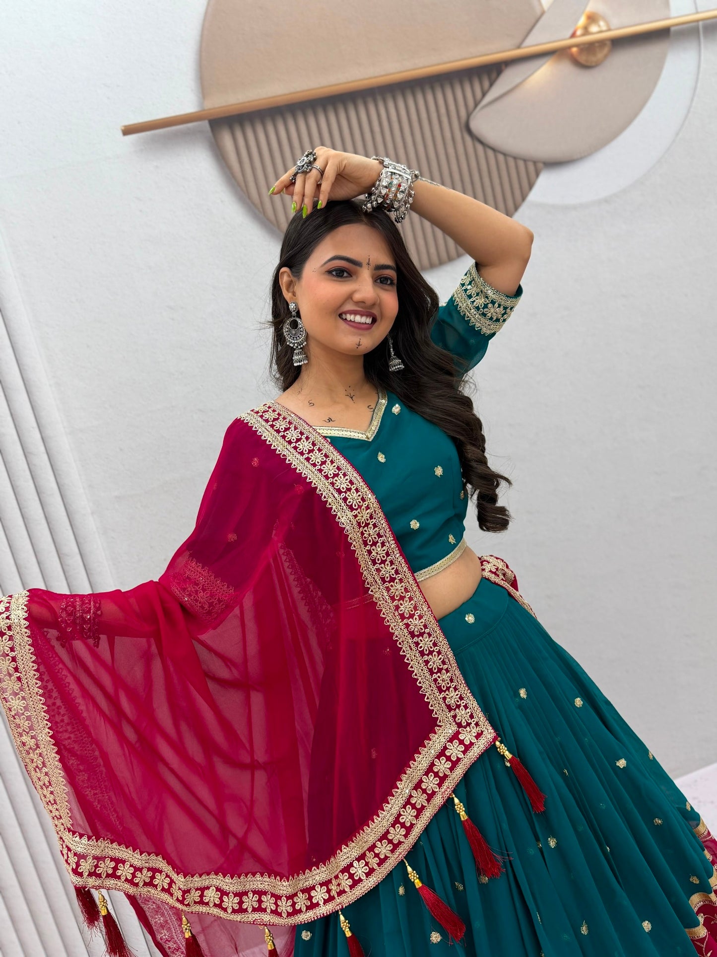 Bottle Green & Maroon Navratri Special Lehenga Choli for Garba