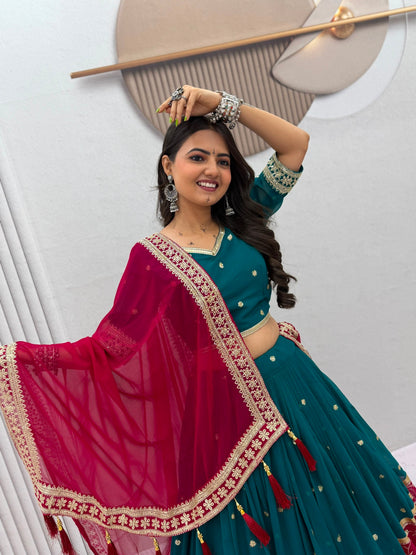 Bottle Green & Maroon Navratri Special Lehenga Choli for Garba